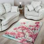 Pink Cherry Blossom Print Area Rug