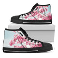 Pink Cherry Blossom Print Black High Top Sneakers