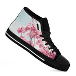 Pink Cherry Blossom Print Black High Top Shoes