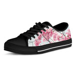 Pink Cherry Blossom Print Black Low Top Shoes