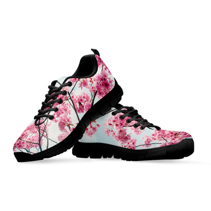 Pink Cherry Blossom Print Black Sneakers