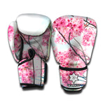 Pink Cherry Blossom Print Boxing Gloves