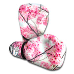 Pink Cherry Blossom Print Boxing Gloves