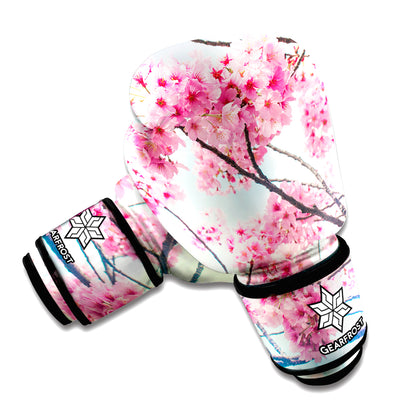 Pink Cherry Blossom Print Boxing Gloves
