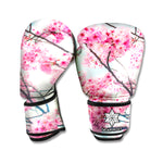 Pink Cherry Blossom Print Boxing Gloves
