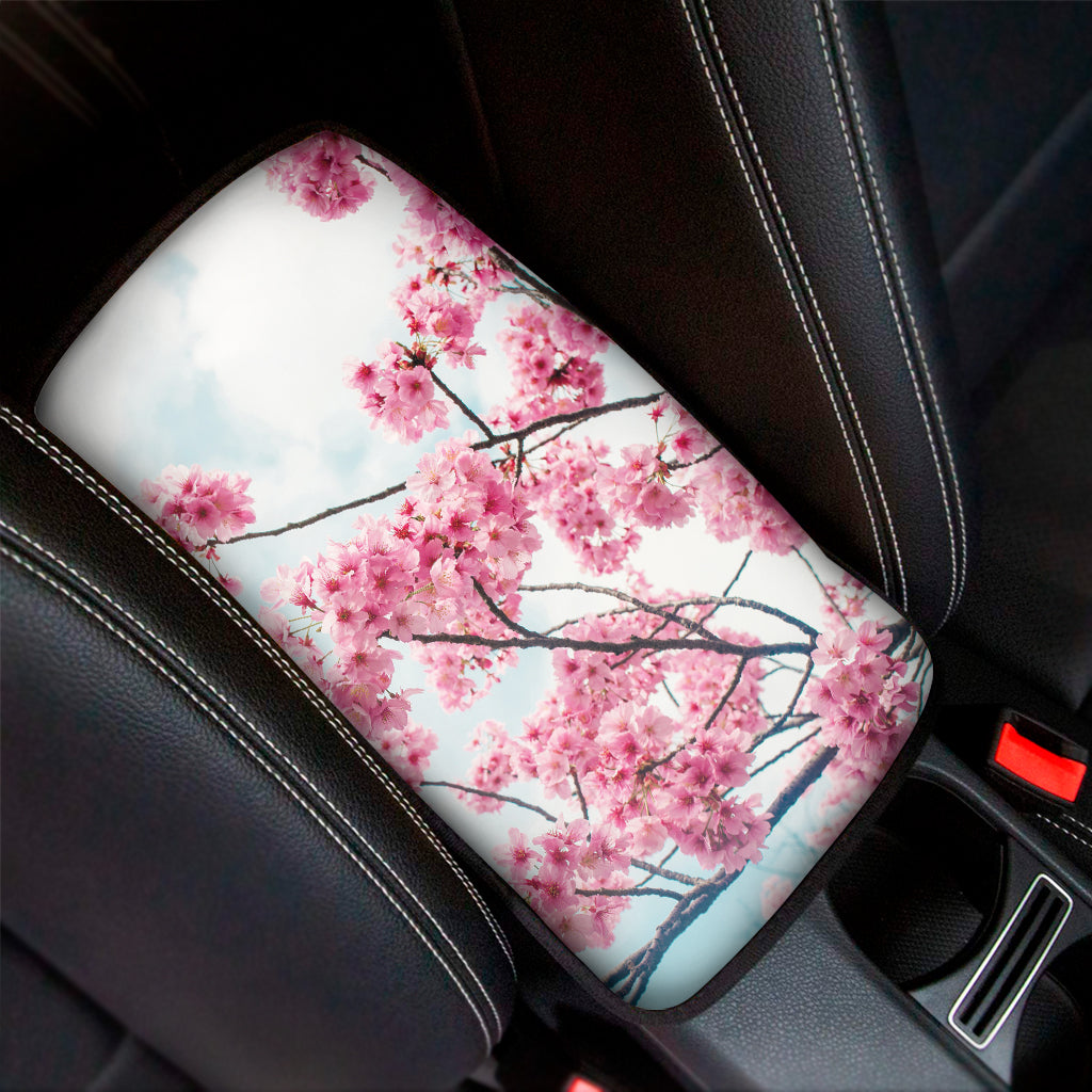 Pink Cherry Blossom Print Car Center Console Cover