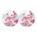 Pink Cherry Blossom Print Car Coasters