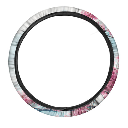 Pink Cherry Blossom Print Car Steering Wheel Cover