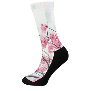 Pink Cherry Blossom Print Crew Socks