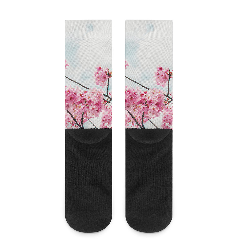 Pink Cherry Blossom Print Crew Socks