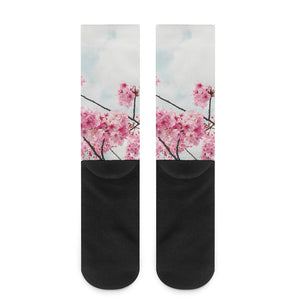 Pink Cherry Blossom Print Crew Socks