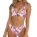 Pink Cherry Blossom Print Front Bow Tie Bikini