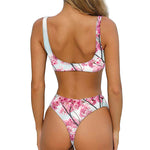 Pink Cherry Blossom Print Front Bow Tie Bikini