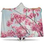Pink Cherry Blossom Print Hooded Blanket