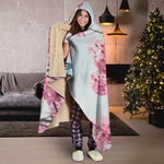 Pink Cherry Blossom Print Hooded Blanket