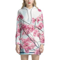 Pink Cherry Blossom Print Pullover Hoodie Dress