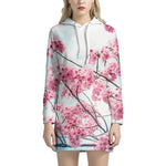 Pink Cherry Blossom Print Hoodie Dress