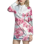 Pink Cherry Blossom Print Hoodie Dress