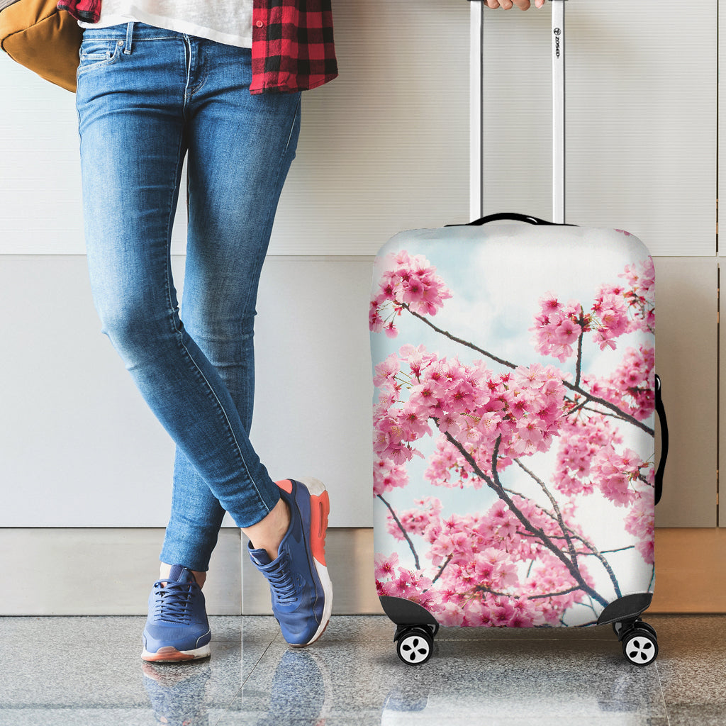 Pink Cherry Blossom Print Luggage Cover