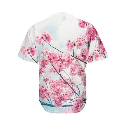 Pink Cherry Blossom Print Men's Baseball Jersey