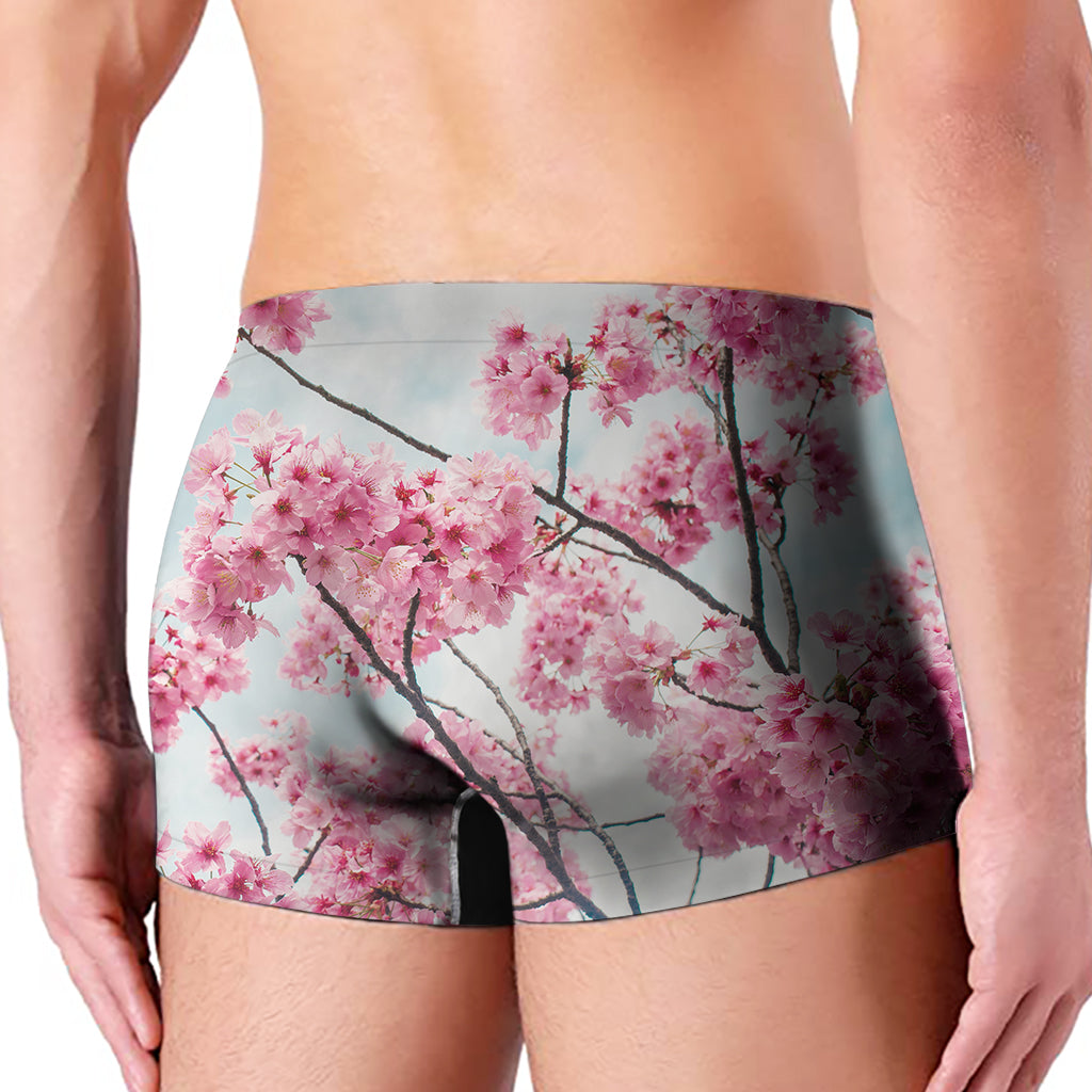 Pink Cherry Blossom Print Men's Boxer Briefs