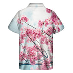 Pink Cherry Blossom Print Men's Short Sleeve Shirt