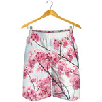 Pink Cherry Blossom Print Men's Shorts