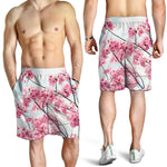 Pink Cherry Blossom Print Men's Shorts