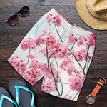 Pink Cherry Blossom Print Men's Shorts