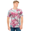 Pink Cherry Blossom Print Men's T-Shirt