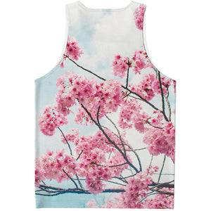 Pink Cherry Blossom Print Men's Tank Top