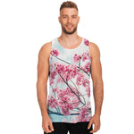 Pink Cherry Blossom Print Men's Tank Top