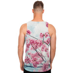 Pink Cherry Blossom Print Men's Tank Top