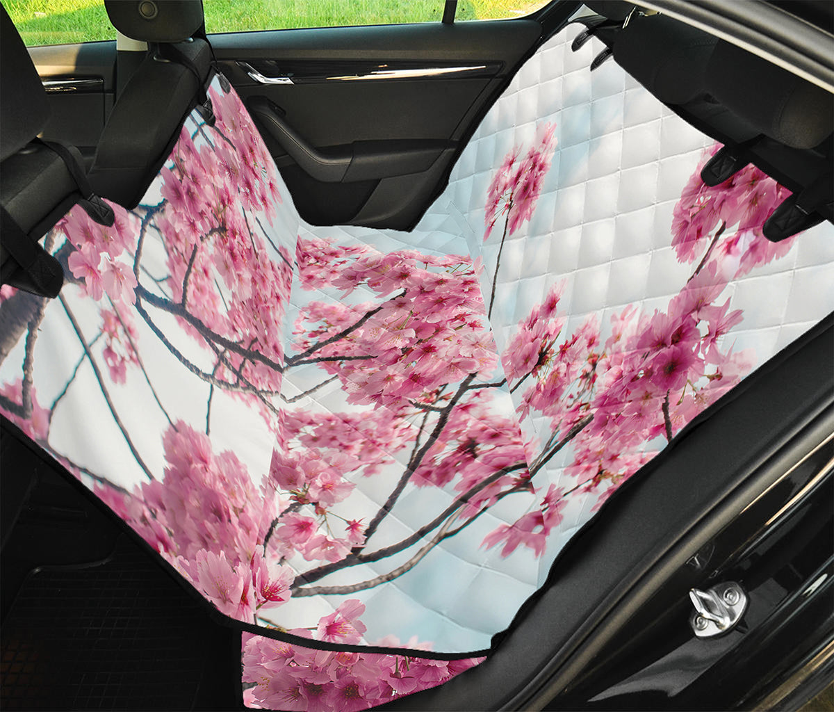 Pink Cherry Blossom Print Pet Car Back Seat Cover