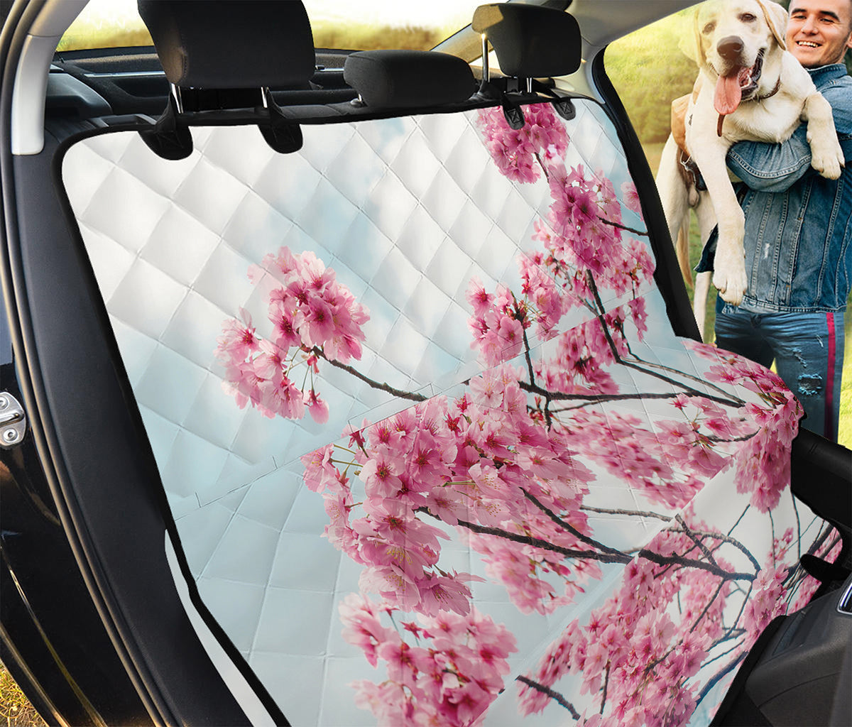 Pink Cherry Blossom Print Pet Car Back Seat Cover