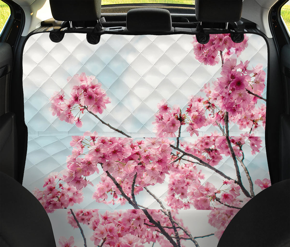 Pink Cherry Blossom Print Pet Car Back Seat Cover