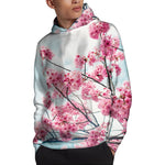 Pink Cherry Blossom Print Pullover Hoodie
