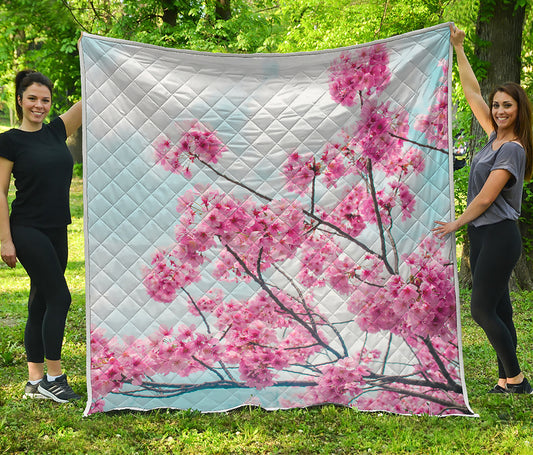 Pink Cherry Blossom Print Quilt