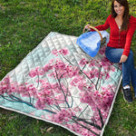 Pink Cherry Blossom Print Quilt