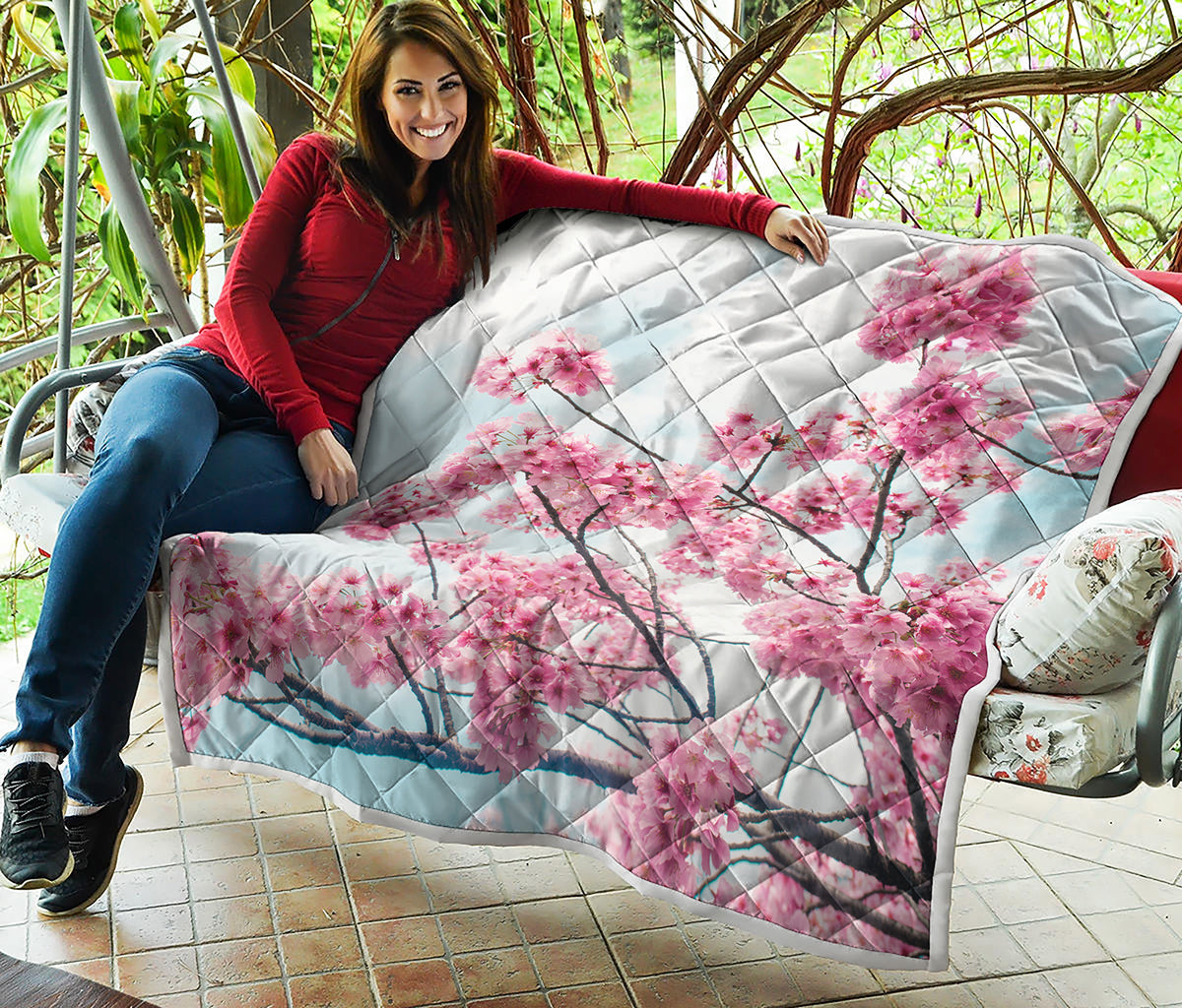 Pink Cherry Blossom Print Quilt