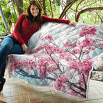 Pink Cherry Blossom Print Quilt