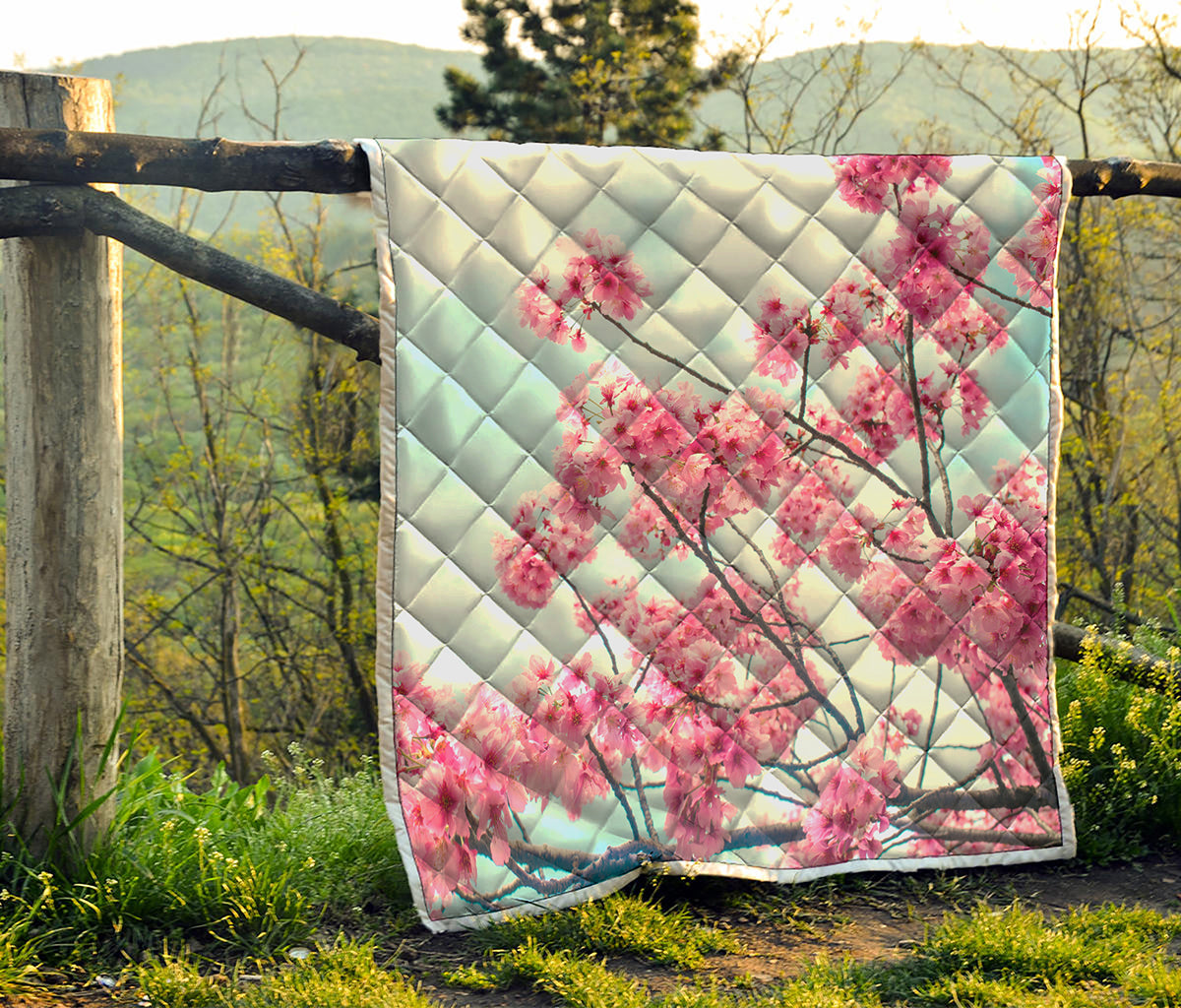 Pink Cherry Blossom Print Quilt