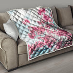 Pink Cherry Blossom Print Quilt