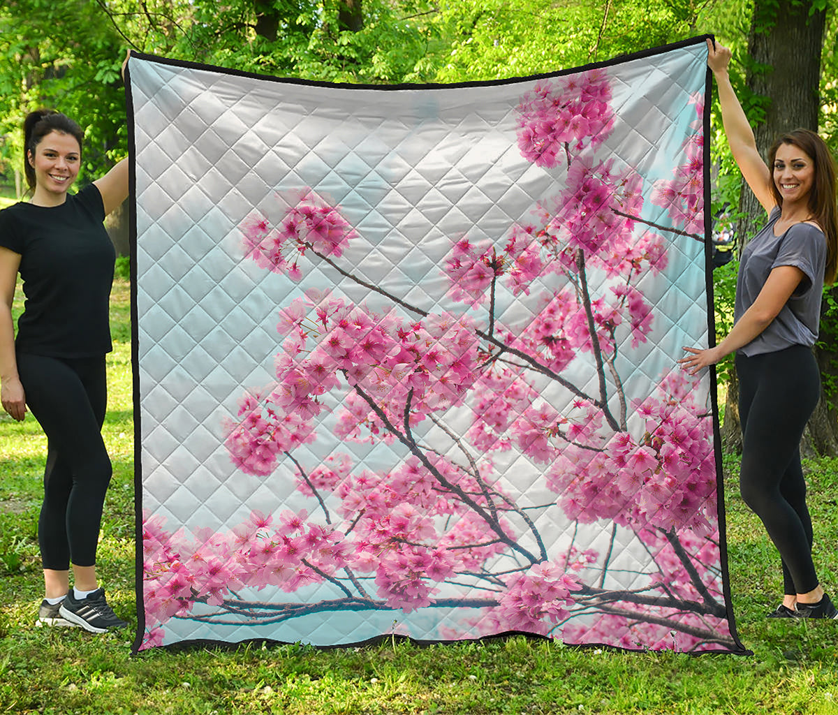 Pink Cherry Blossom Print Quilt