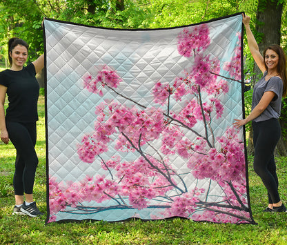 Pink Cherry Blossom Print Quilt