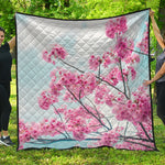 Pink Cherry Blossom Print Quilt