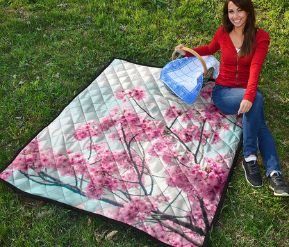 Pink Cherry Blossom Print Quilt