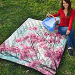 Pink Cherry Blossom Print Quilt