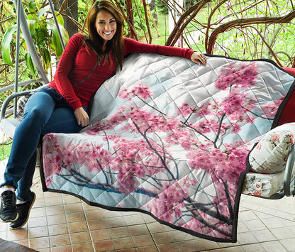 Pink Cherry Blossom Print Quilt
