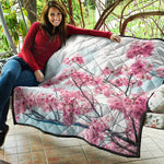 Pink Cherry Blossom Print Quilt